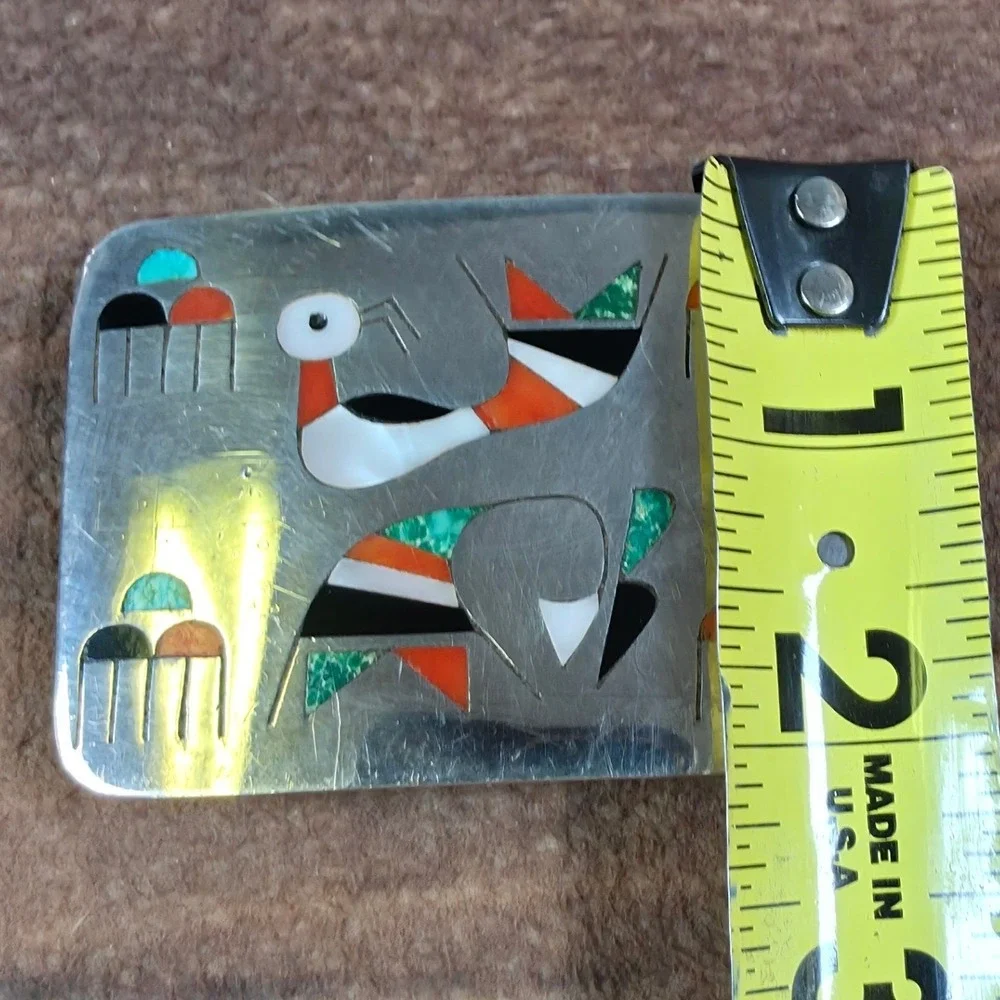 LN Zuni Bird Belt Buckle Mens OS Silver Multi-Stone Good Inlay Southwestern